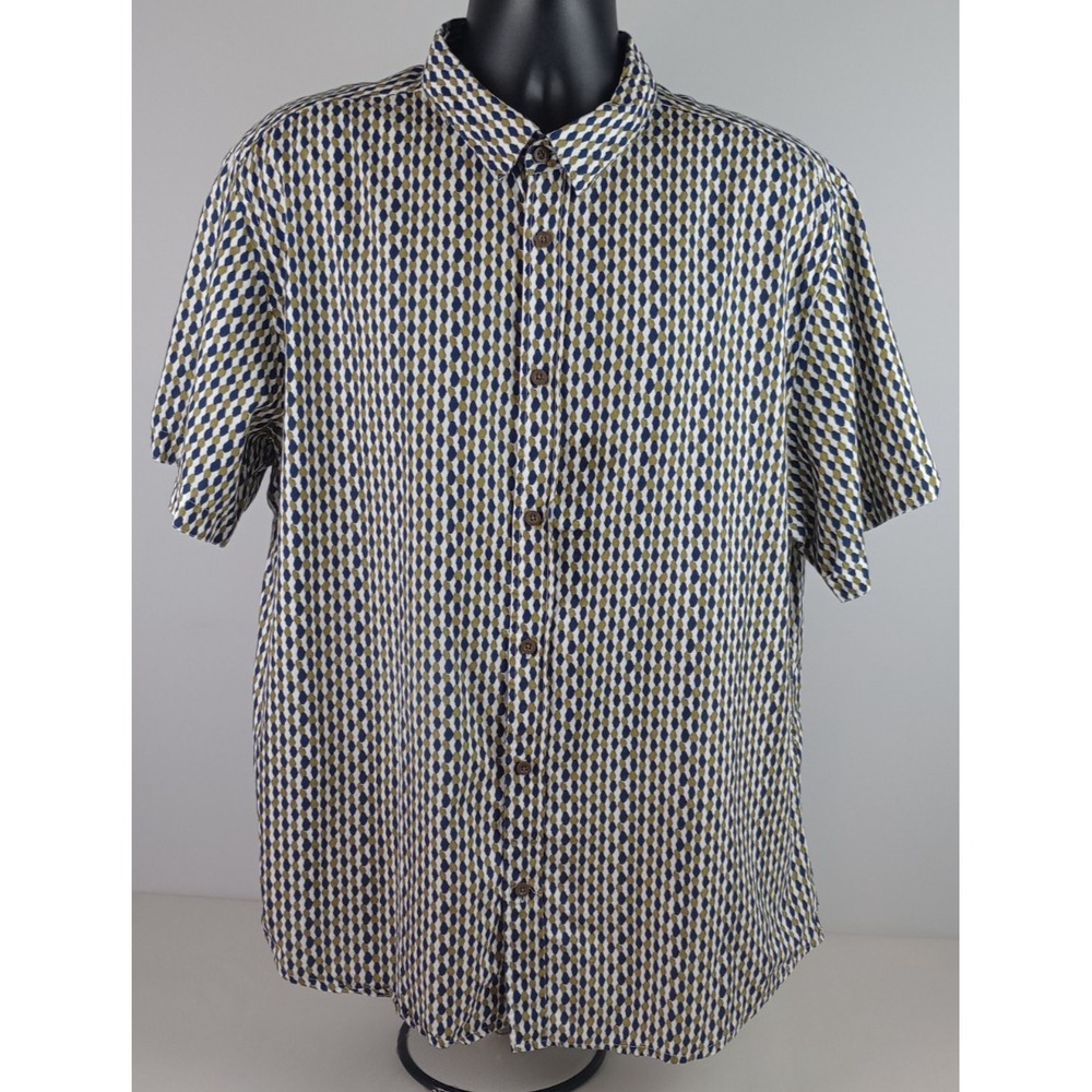 Vustra Men's 2XL Blue Gold Short Sleeve Organic Cotton Button Up Dress Shirt